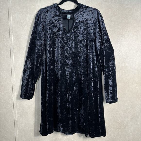 M Fasis Size X Large Black Velvet Boho Keyhole Midi Dress Witch Whimsigoth Goth - Picture 1 of 8